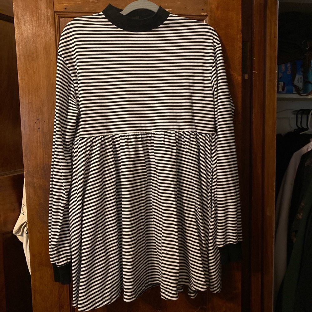 Lazy Oaf long sleeve black and white striped sally sack dress